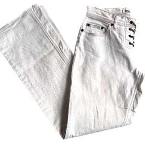 Express Lace Up Flare Pants Cotton Spandex Size 1/2 Light Beige Low Rise